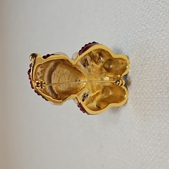 Vintage jeweled Santa pin brooch gold, enameled sparkled and crystals 2" x 1.5" - Picture 3 of 5